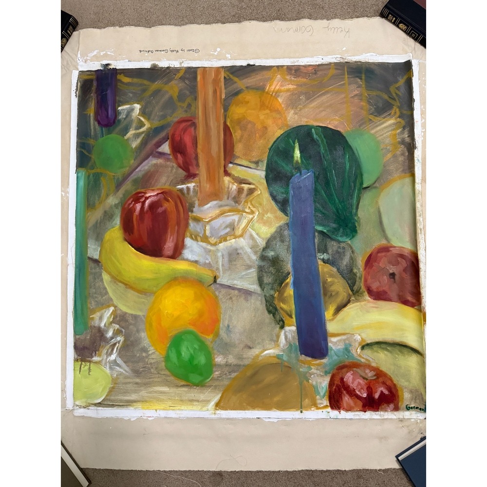Still LIfe Original Oil Painting on Canvas Signed Art unstretched 34" by 34"